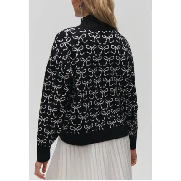 Anthropologie maeve black bow half zip sweater - Picture 4 of 4